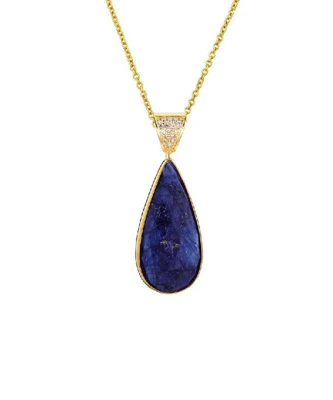 Slip knot necklaces-18k Sapphire Pear Drop Pendant Necklace