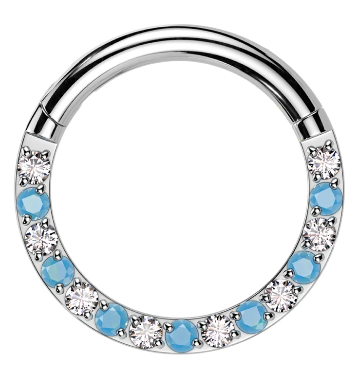 Timeless flair rings-Front Facing Clear CZ Turquoise Titanium Hinged Segment Ring