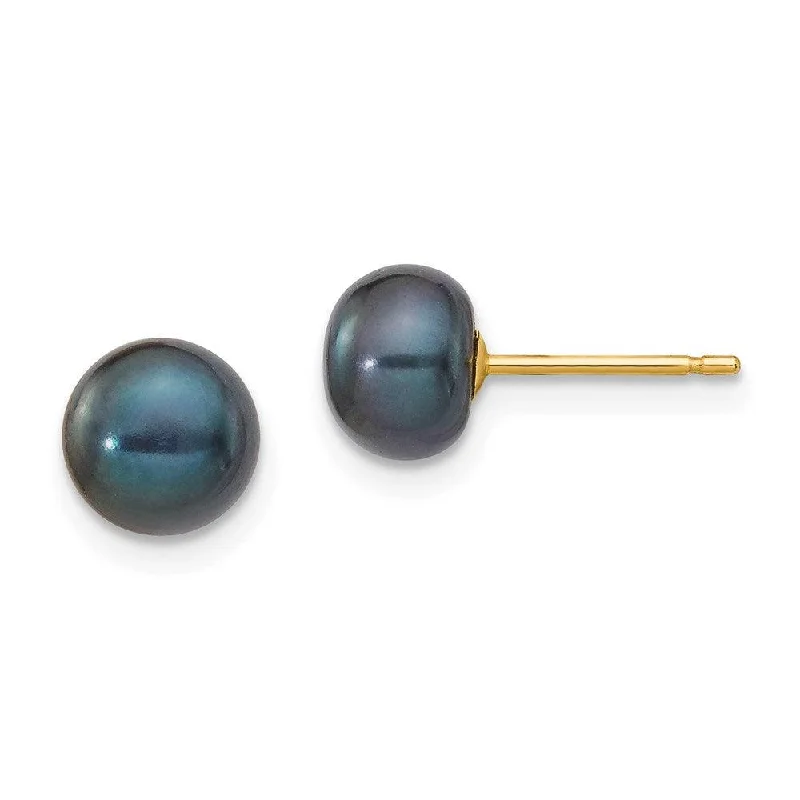 Charoite earrings-14k 6-7mm Black Button FW Cultured Pearl Stud Post Earrings