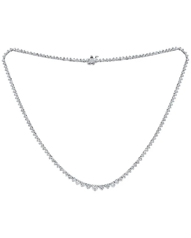 Fine choker necklaces-14 kt white gold, 17" 3 prong diamond graduated tennis necklace featuring 6.50 cts tw round diamonds