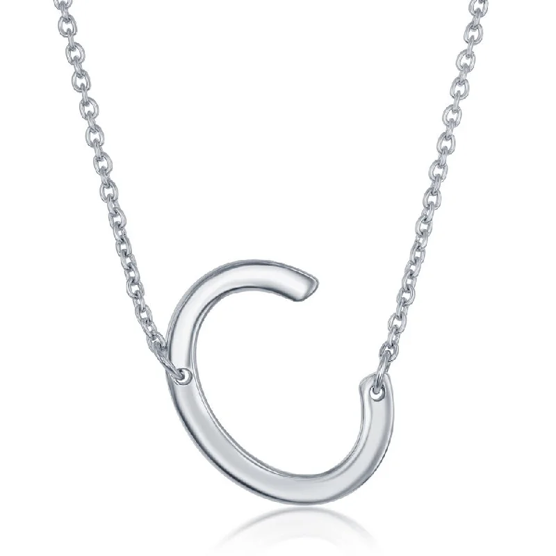 Mirror finish necklaces-Sterling Silver Sideways Initial Necklace