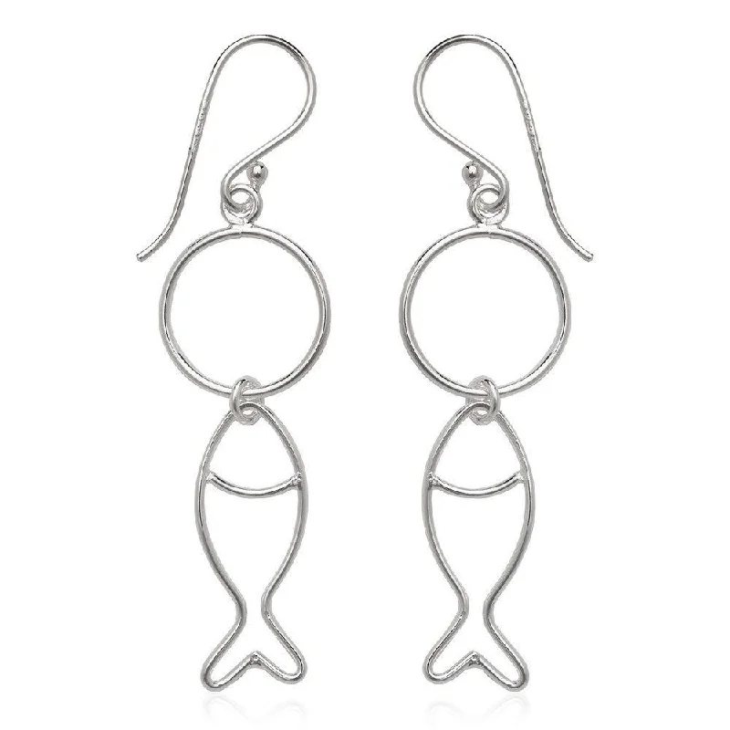 Alloy blend earrings-Sterling Silver Open Wire Fish Earrings