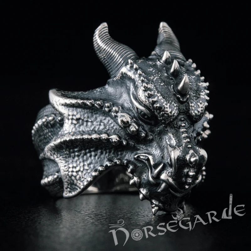 Branch carved rings-Handcrafted Fafnir the Dragon Ring - Sterling Silver