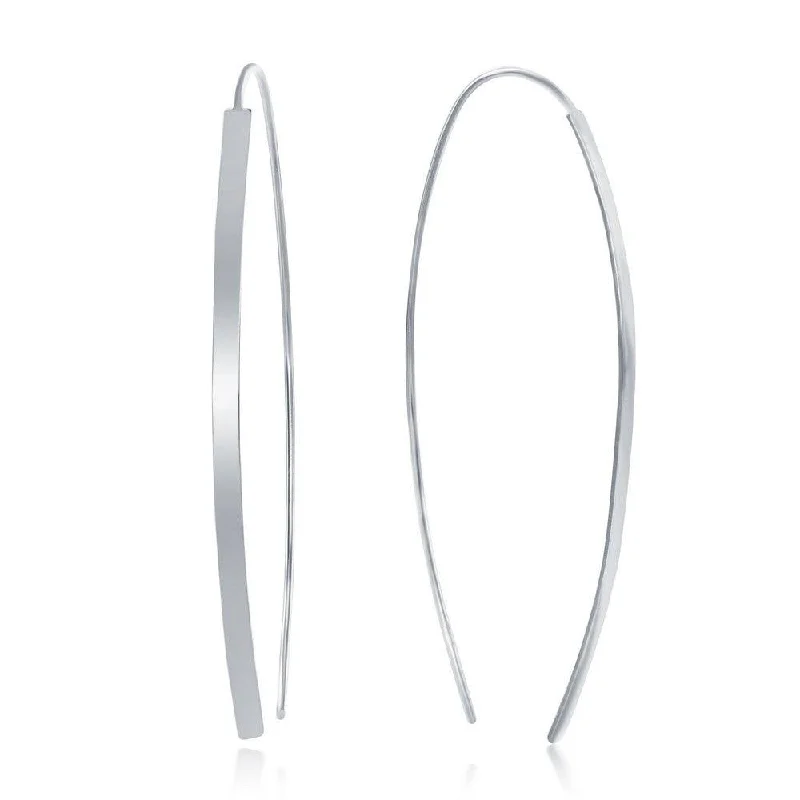 Kelp theme earrings-Sterling Silver Curved Thin Bar Threader Earrings