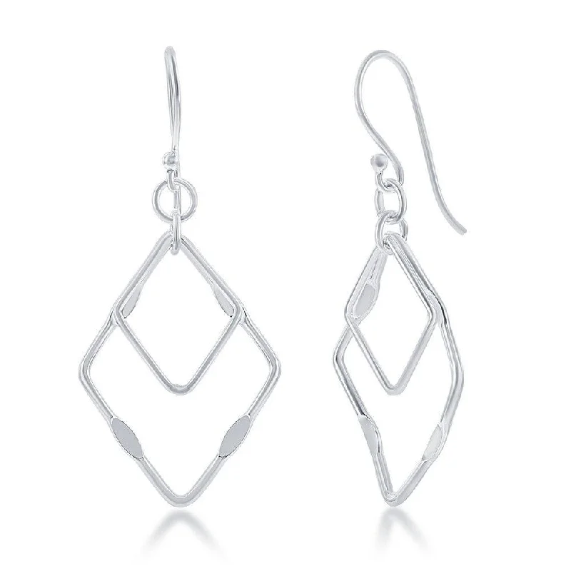 Waxing moon earrings-Sterling Silver Double Open Square Earrings