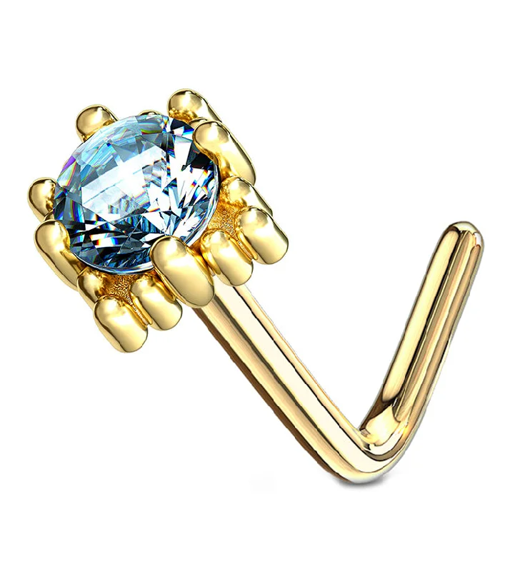 Coil band rings-14kt Gold Crate Aqua CZ L Bend Nose Ring