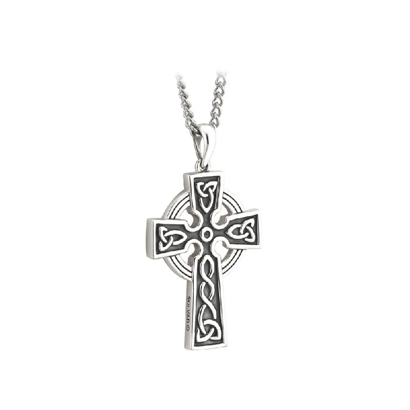 Silk thread necklaces-Men's Double-Sided Sterling Silver Celtic Cross Necklace