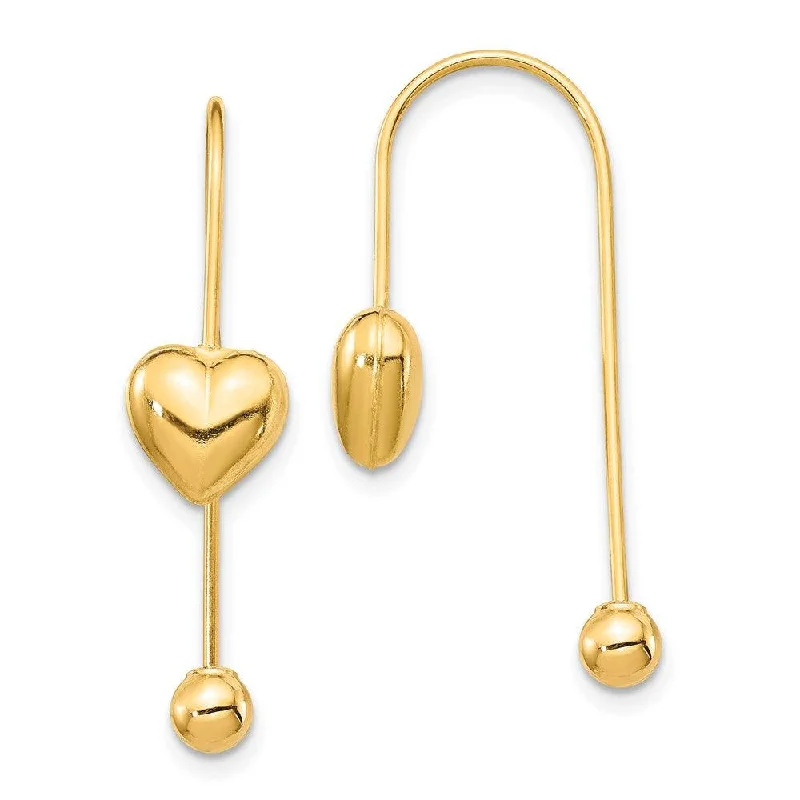 Silk thread earrings-14K Puffed Heart w/Screw End Threader Earrings