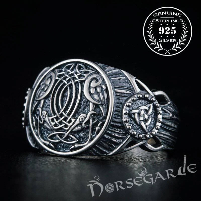 Coil band rings-Handcrafted Sleipnir Druid Signet Ring - Sterling Silver