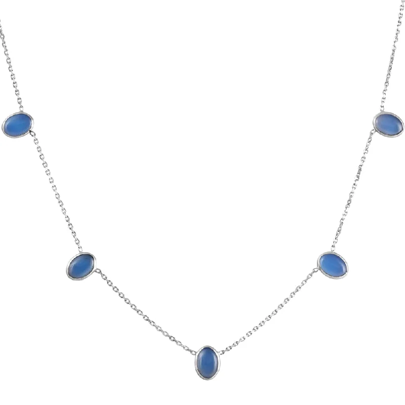 Skewed design necklaces-14k White Gold Blue Moonstone Station Necklace By The Yard Design 18"