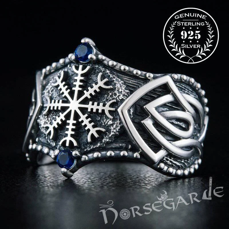 Stranded bead rings-Handcrafted Gemmed Helm of Awe Celtic Ring - Sterling Silver