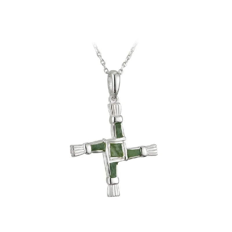 Tide pattern necklaces-St. Brigid's Cross Pendant: Sterling Silver & Connemara Marble Necklace