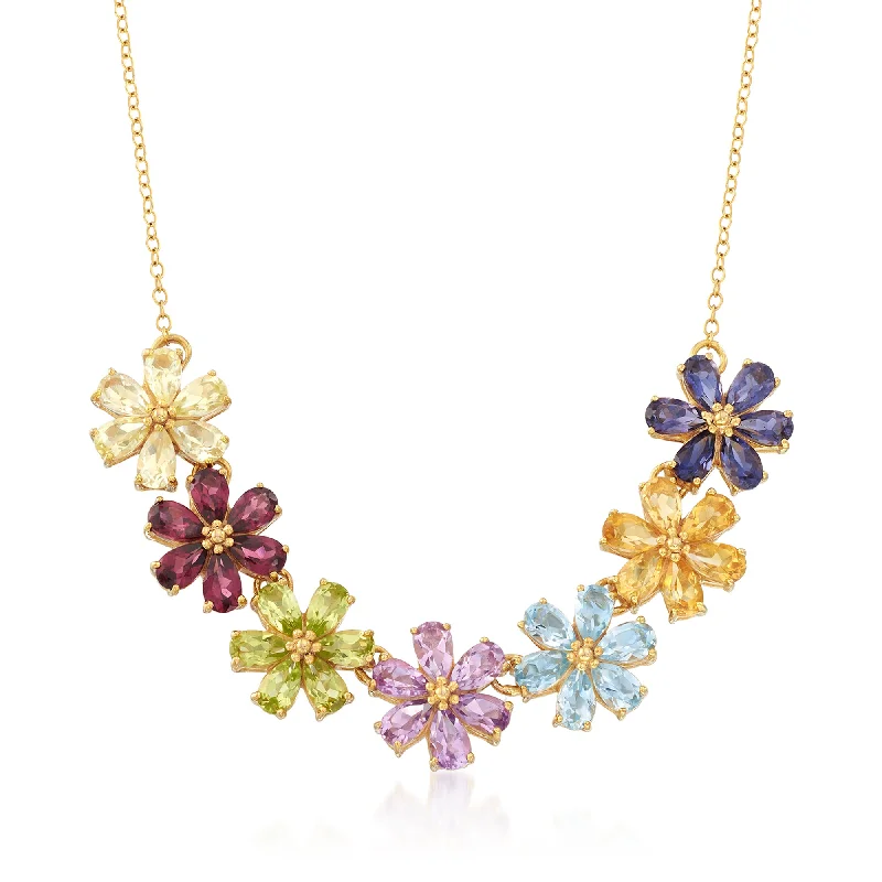 Unity charm necklaces-Ross-Simons Multi-Stone Flower Necklace in 18kt Gold Over Sterling