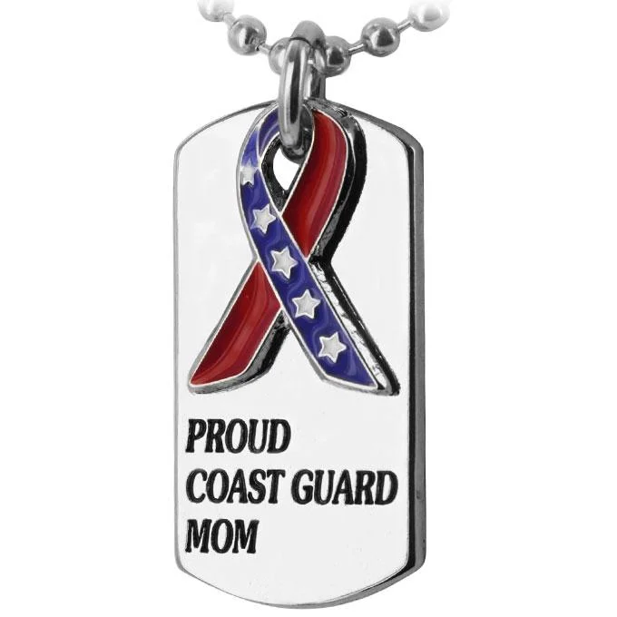 Bold art necklaces-Proud Coast Guard Mom Flag Ribbon Dog Tag Necklace