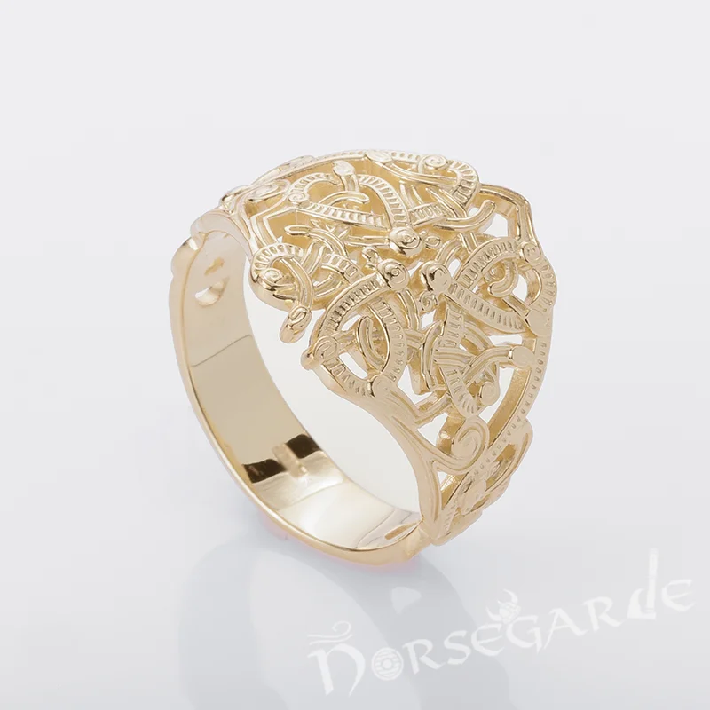 Solid geometric rings-Handcrafted Urnes Art Ring - Gold