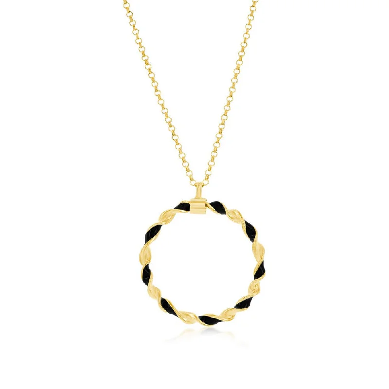 Matte bead necklaces-Sterling Silver, Black Enamel Twisted Necklace - Gold Plated