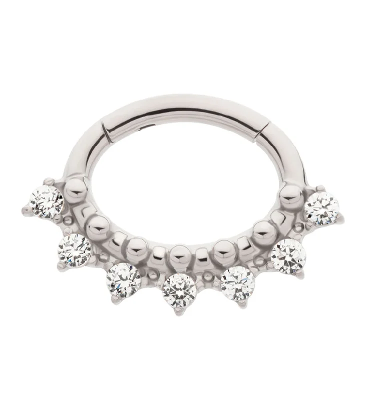 Tide style rings-Beaded Clear CZ Titanium Oval Hinged Segment Ring