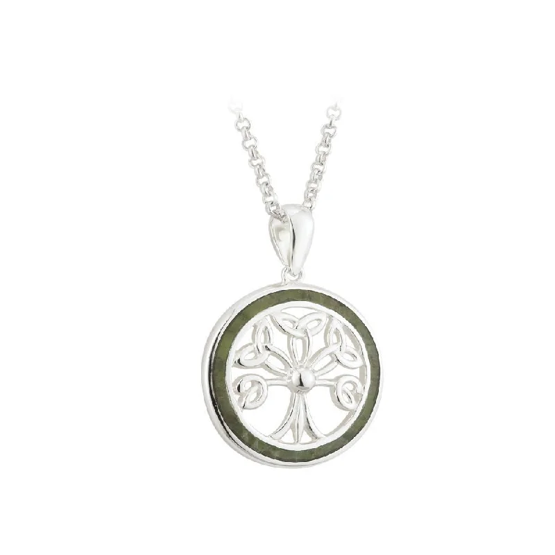 Pentagon pendant necklaces-Connemara Marble & Silver Celtic Tree of Life Necklace