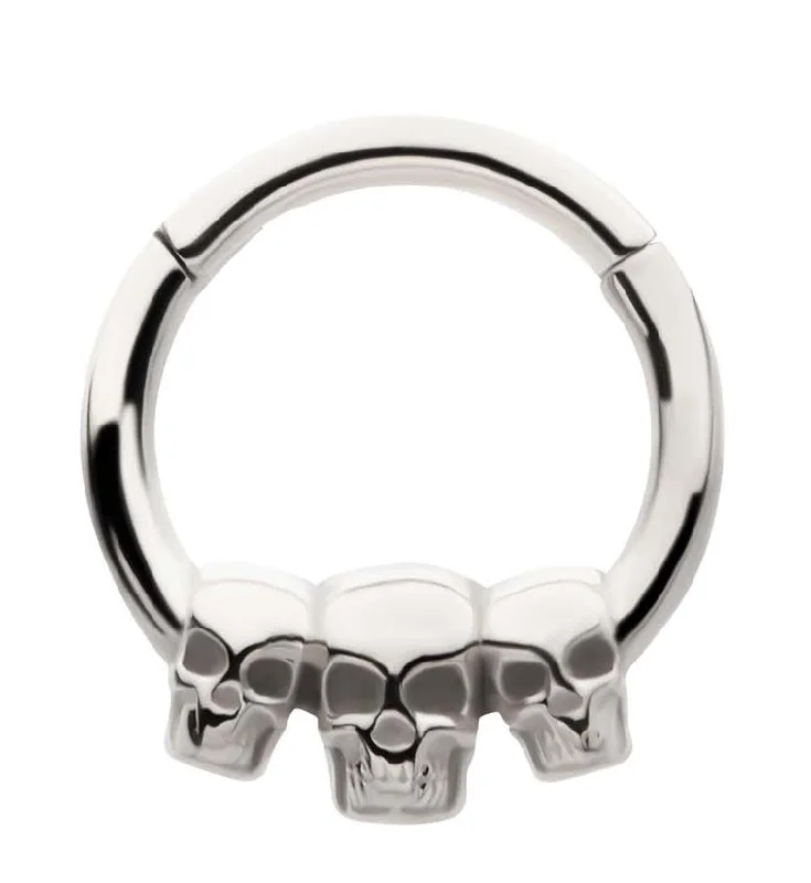 Flowing art rings-Triple Skull Stainless Steel Hinged Segment Ring