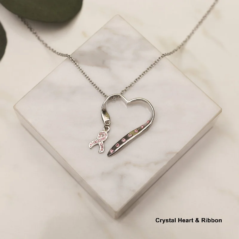 Soft elastic necklaces-Crystal Heart & Ribbon Pewter Necklace!