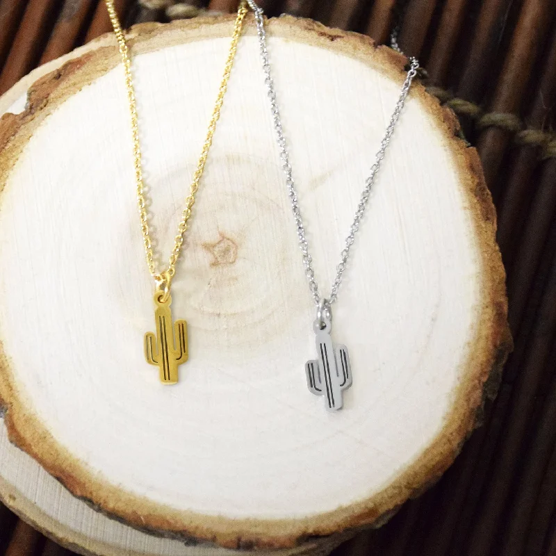 Amber drop necklaces-Be A Cactus Dainty Necklace (Gold or Silver)