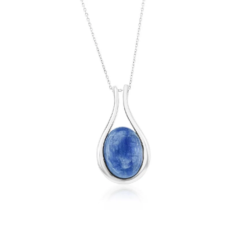 Waxing moon necklaces-Sterling Silver Oval Kyanite Pear-Shaped Pendant Necklace