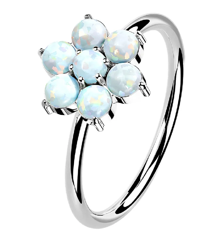 Flex open rings-14kt White Gold Opalite Flower Hoop Ring