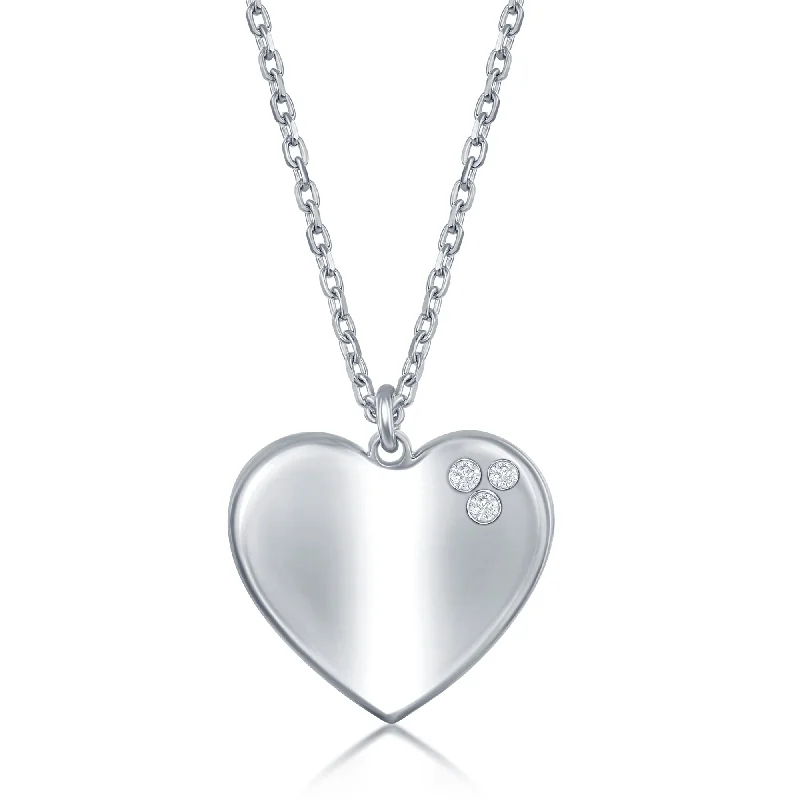 Tiered chain necklaces-Sterling Silver 0.024cttw Diamond High Polished Heart Necklace