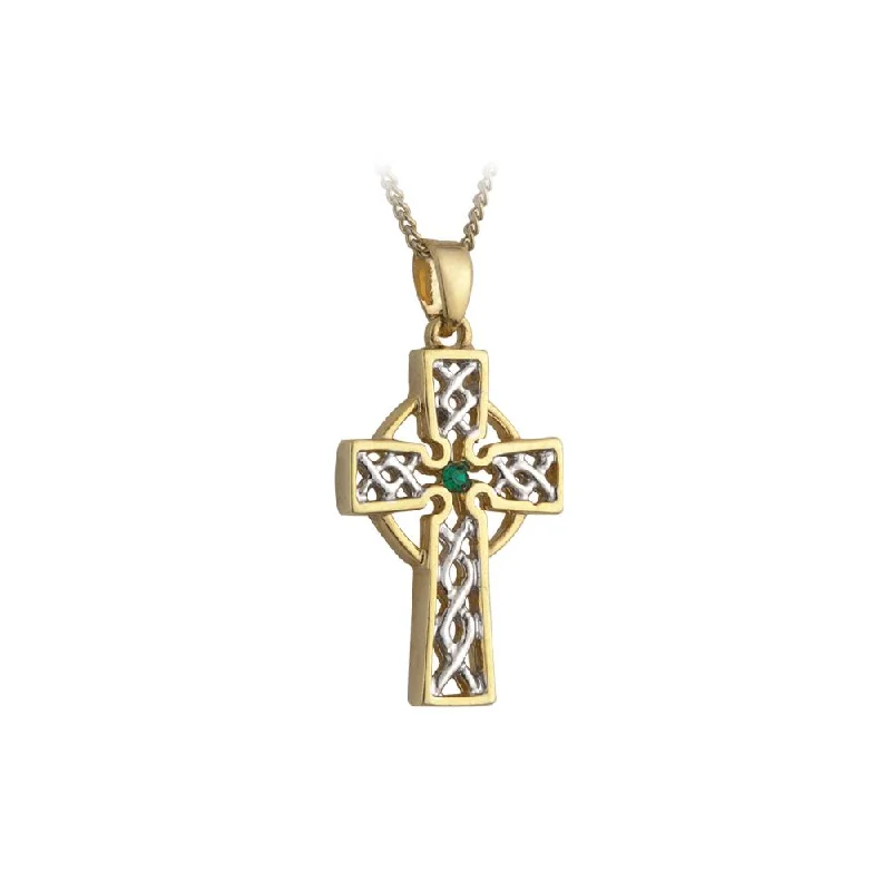 Lustrous pearl necklaces-Two-Tone Celtic Cross Necklace: A Unique Irish Gift