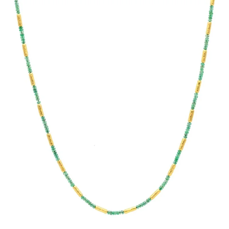 Delicate filigree necklaces-24K Gold and Emerald Bead Necklace