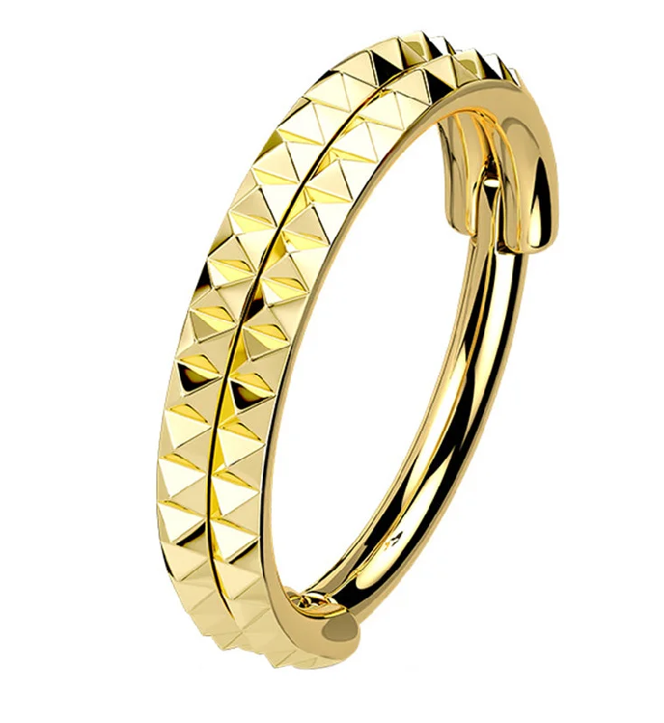 Opulent stone rings-Gold PVD Parallel Polyhedra Edge Hinged Segment Ring