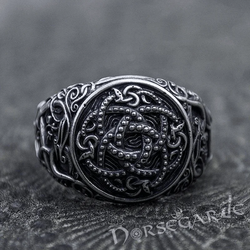 Dark grain rings-Handcrafted Urnes Style Jormungandr Ring - Sterling Silver