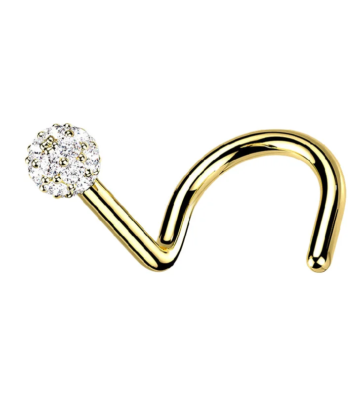 Solid geometric rings-14kt Gold CZ Ball Nose Screw Ring