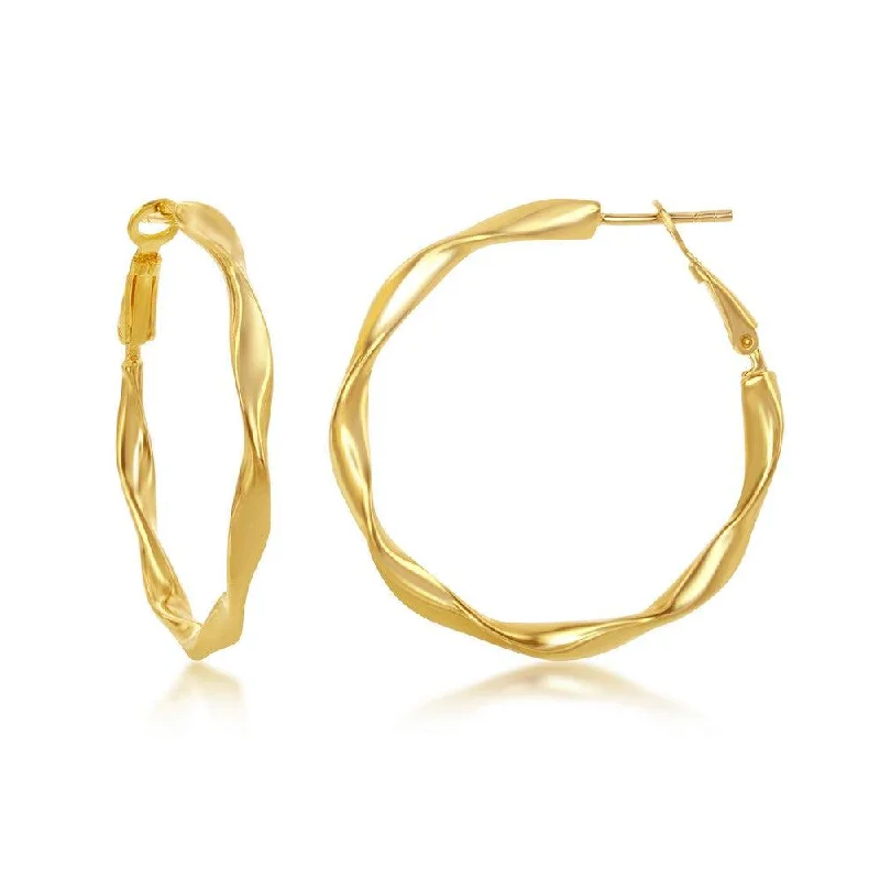 Relic coin earrings-Sterling Silver Gold Plated Twisted Hoop Earrings