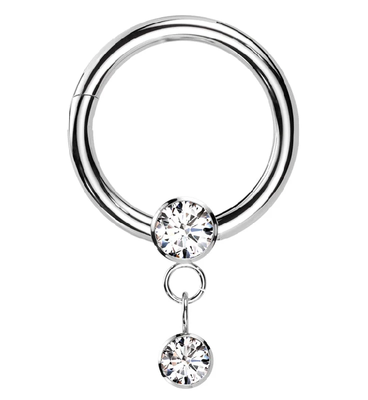 Pearl stack rings-Bezel Clear CZ Dangle Hinged Segment Ring