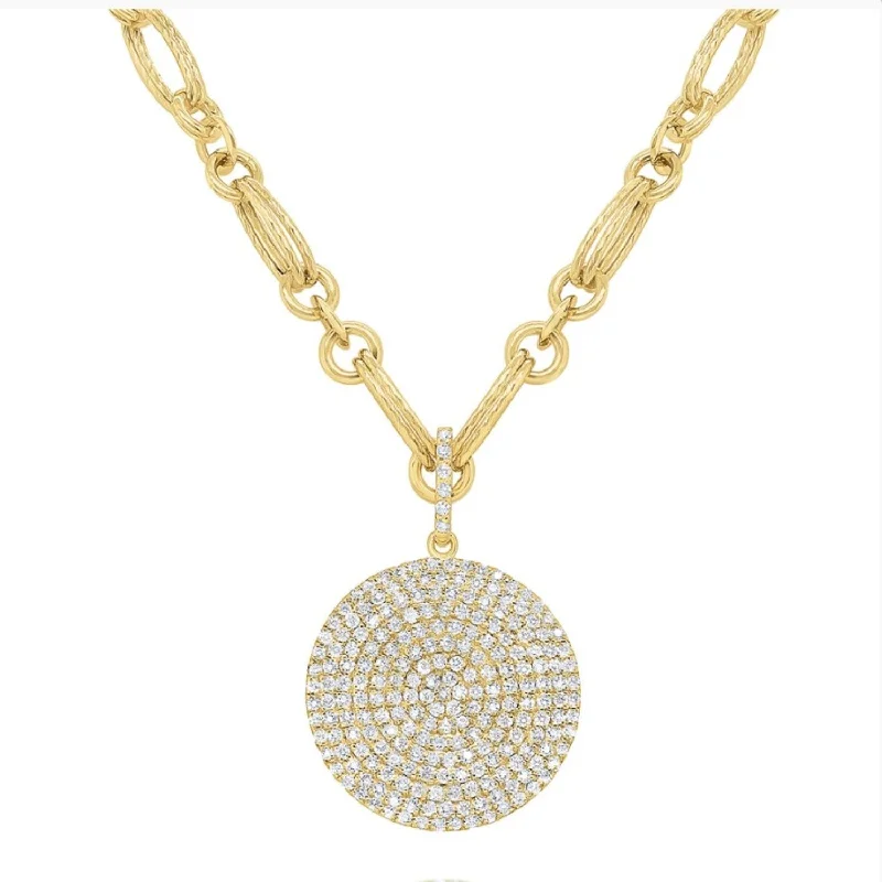 Glowing druzy necklaces-14k Gold Large Diamond Disc Necklace