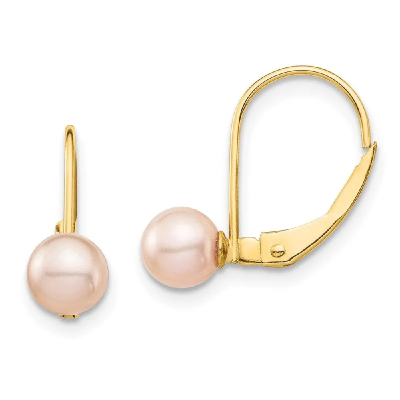 Opulent tier earrings-Madi K Kid's 14K  5-6mm Pink Round FW Cultured Pearl Leverback Earrings