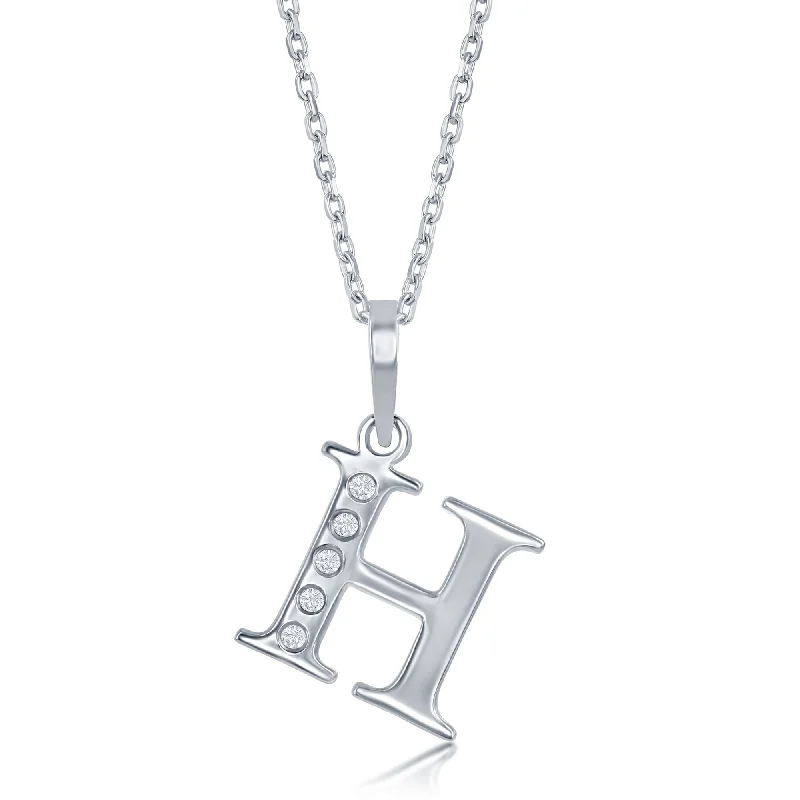 Sloped pendant necklaces-Sterling Silver 0.03cttw Diamond 'H' Initial Pendant w/Chain