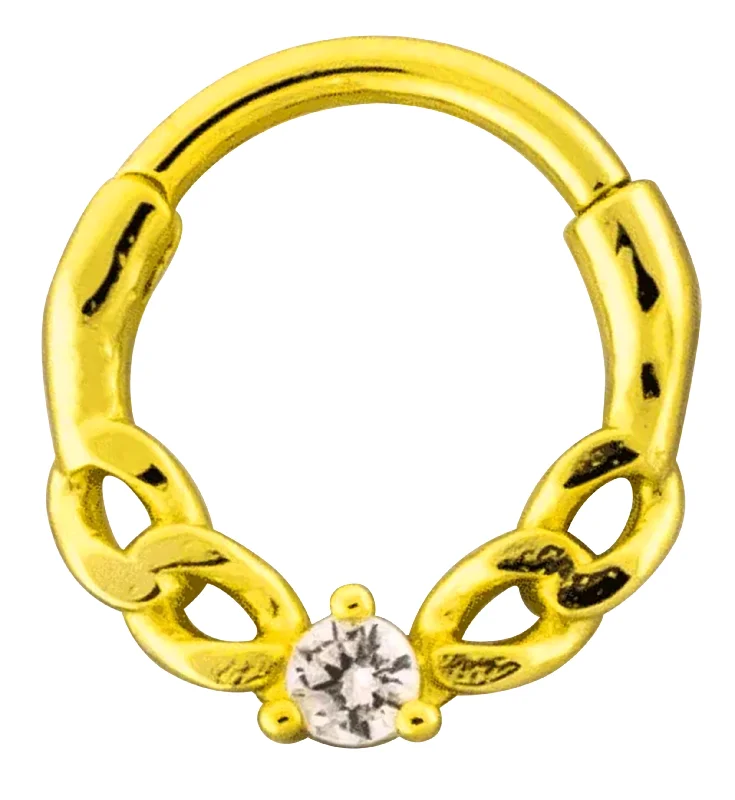 Petite wing rings-Gold PVD Frontal Chain Clear CZ Stainless Steel Hinged Segment Ring