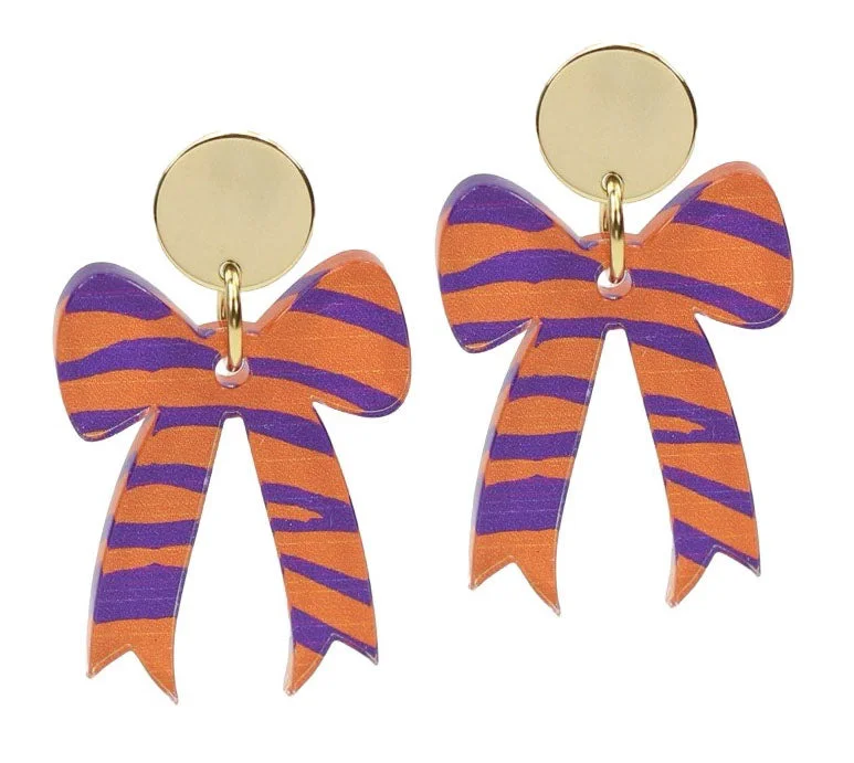 Corded tassel earrings-Gameday Bow Earring - Tiger