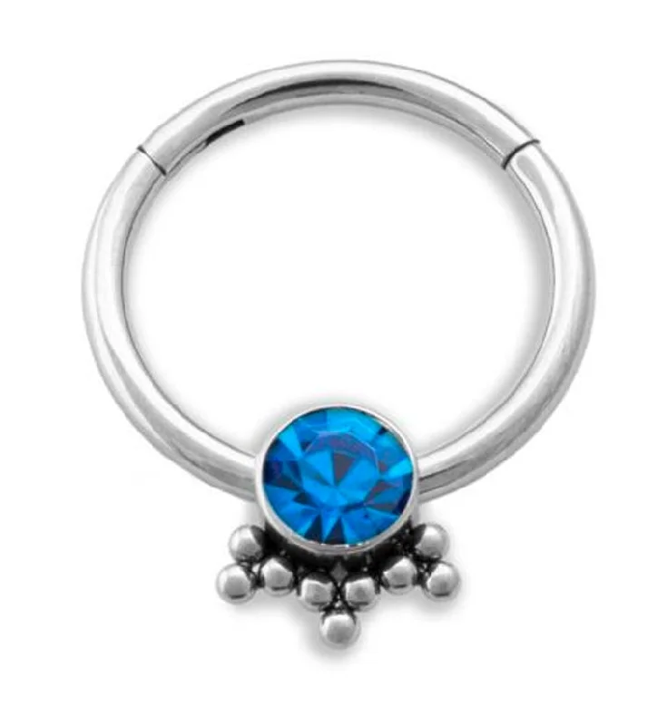 Kelp inlay rings-Cluster Bead Capri Blue CZ Titanium Segment Ring