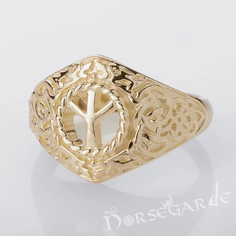 Crisp eternity rings-Handcrafted Celtic Algiz Ring - Gold