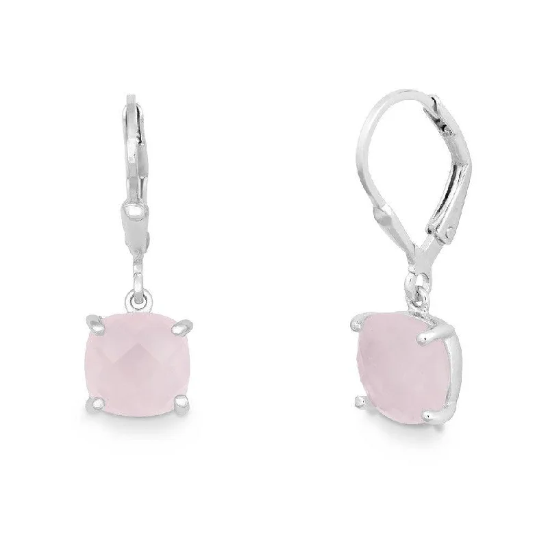 Dainty triangle earrings-Sterling Silver Rose Quartz Drop Down Earrings