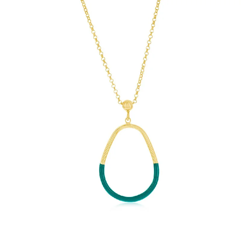 Silk thread necklaces-Sterling Silver, Petrolio Enamel Pear-Shaped Necklace - Gold Plated