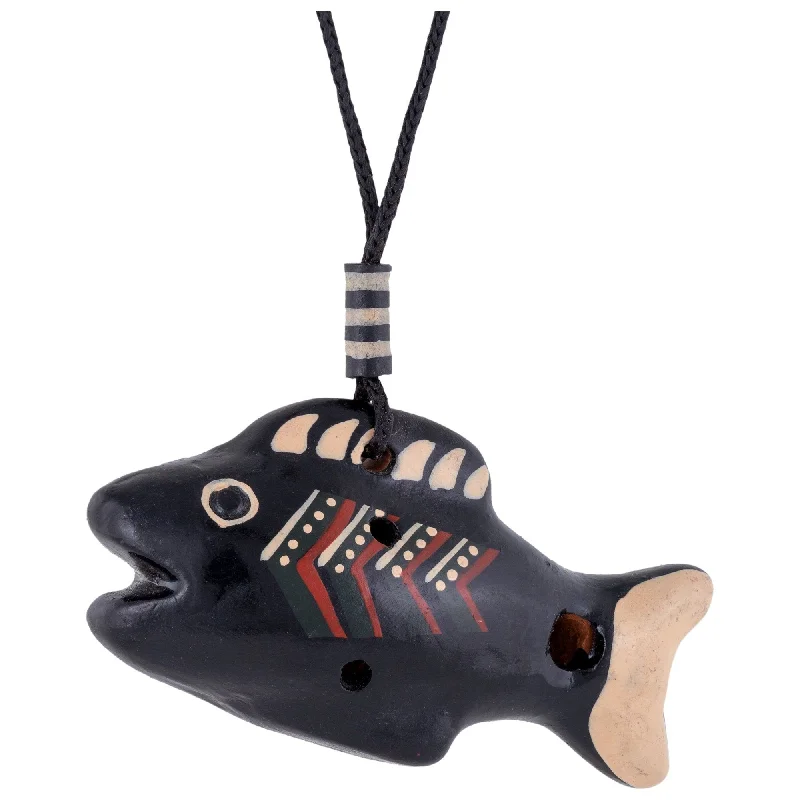 Tanzanite necklaces-Ceramic Swimmer Ocarina Necklace