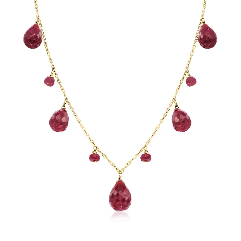 Tahitian pearl necklaces-Ross-Simons Ruby Drop Necklace in 14kt Yellow Gold