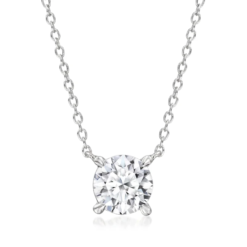 Rounded gem necklaces-Ross-Simons Lab-Grown Diamond Solitaire Necklace in Sterling Silver