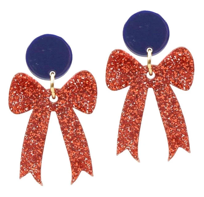 Slip knot earrings-Gameday Bow Earring - Orange Glitter