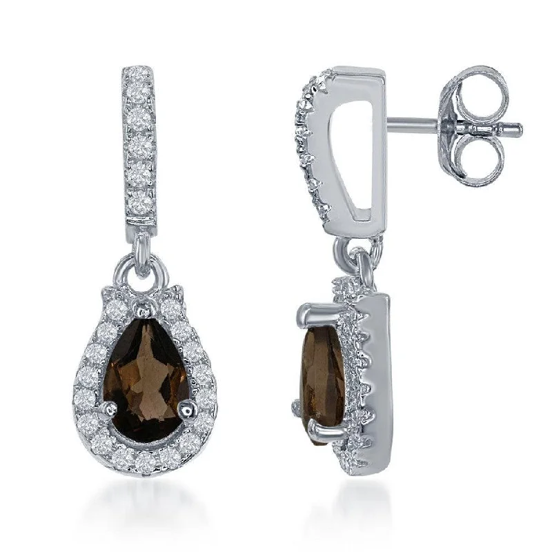 Mirror gloss earrings-Sterling Silver Brown Pear Smoky Quartz Earrings