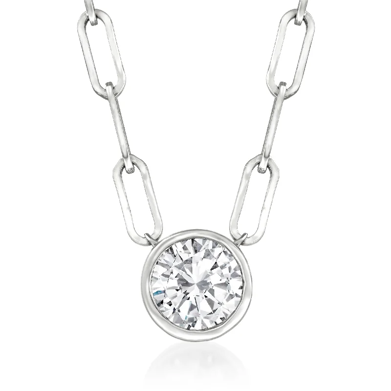 Baroque style necklaces-Ross-Simons Bezel-Set Diamond Solitaire Paper Clip Link Necklace in 14kt White Gold